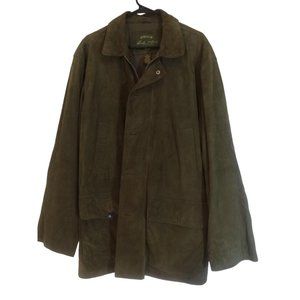Orvis Coat Women's Size XL Olive Green 100% Genuine Leather Suede Feel Zip Butto